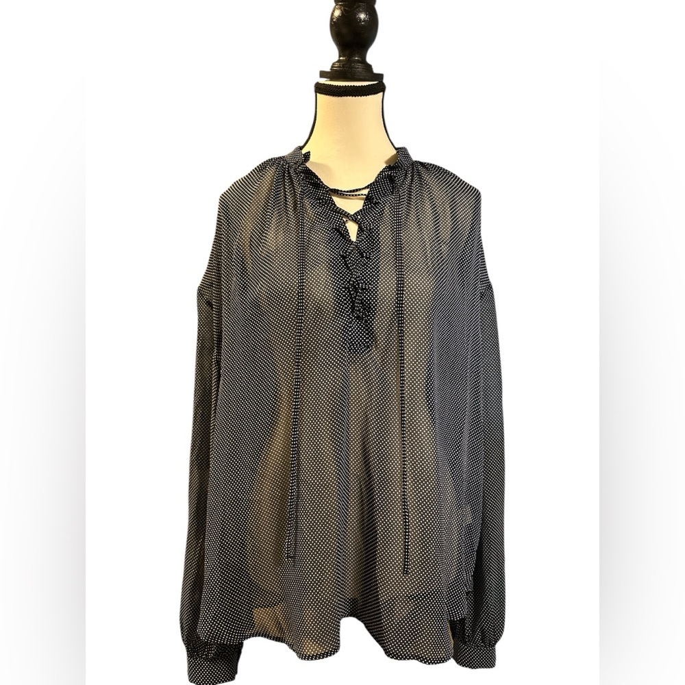 Pleione Black and White Polka Dot Sheer Blouse